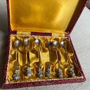 6 Silver Plated Tea Spoons, 70s, Vintage, in the original box, Floral, Rose